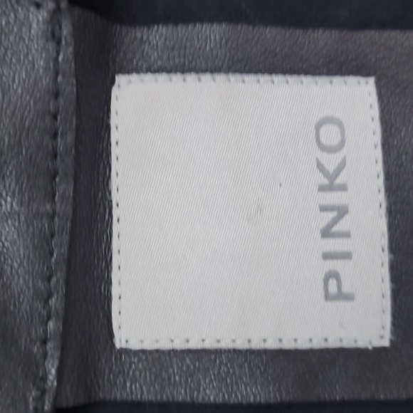 Pinko Leather Stretch Jacket Black Ruffles Size 10 - Picture 6 of 7